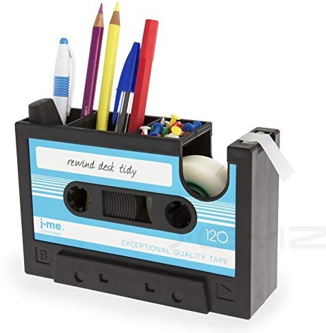 Creative Adhesive Tape Pen Holder Case, Retro Cassette Tape Dispenser Vase Brush Pot, Popular Pencil Desk Collection Tidy Organizer, Office Stationery Storage Container- Unique Gift (Blue)