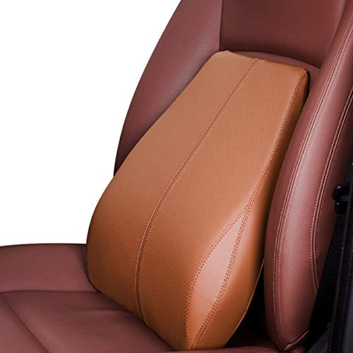 Ergocar Posture Therapy Memory Foam Lumbar Cushion & Neck Pillow - Breathable PU Leather Back Support Cushion, Lumbar Support Pillow, Back Cushion For Home, Office, Car, Travel - Brown