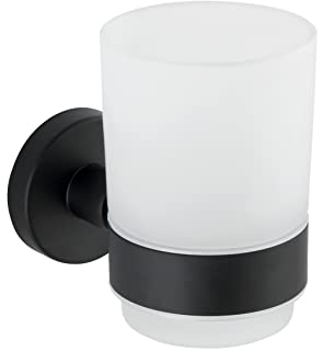 WENKO Zahnputzbecher UNO Bosio Black Edelstahl matt - Zahnbürstenhalter für Zahnbürste und Zahnpasta, Edelstahl rostfrei, 7 x 9.5 x 10.5 cm, Matt