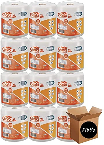 FitYo - Pack de 12 Rouleaux d'Essuie Tout - Format XL - 280 Feuilles Prédécoupées - Rouleau de 70 Mètres - Usage Domestique ou Industriel - Papier Absorbant et d'Essuyage