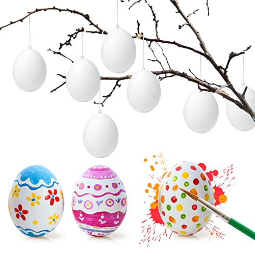Gallop Chic 24x Ostereier Plastik/Kunststoff Weiß mit Aufhänger zum bemalen und aufhängen, Ostern Plastikeier 6 x 4cm Osterdeko Basteln Set für Osternest Dekoration und Geschenk