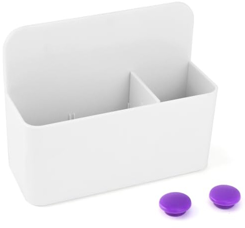 QWORK® Portalápices Magnético, 12,5x10x4,5 cm - Porta Lapices Organizador para Pizarra Frigorífico Hogar Cocina Oficina (Blanco)
