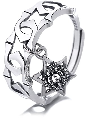 Stfery Kronenring für Damen, Cute Ringe 925 Silber Schlicht Sechseckig Aushöhlen Verstellbar Schmuck Geschenk