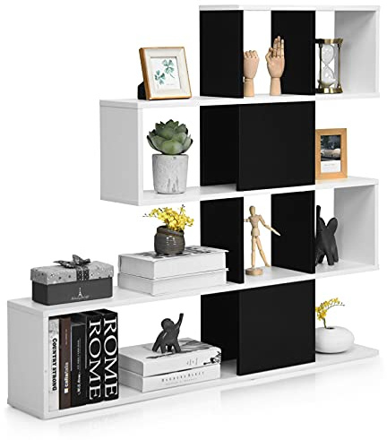 COSTWAY Estantería Librería 5 Niveles, LibrerÍa Moderna de Estilo Escalera, Estantería Multifuncional para Salón, Dormitorio, Sala de Estudio 120 x 19,5 x 109 cm (Negro y Blanco)