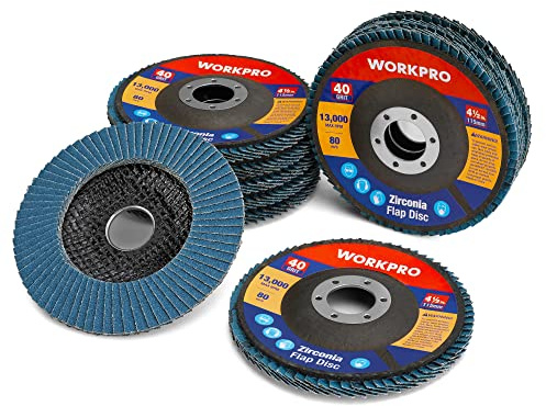 WORKPRO 10-Pack Flap Discs, 4-1/2-inch, Arbor Size 7/8-inch, T29 Zirconia Abrasive Grinding Wheel and Flap Sanding Disc, Includes 40 Grit