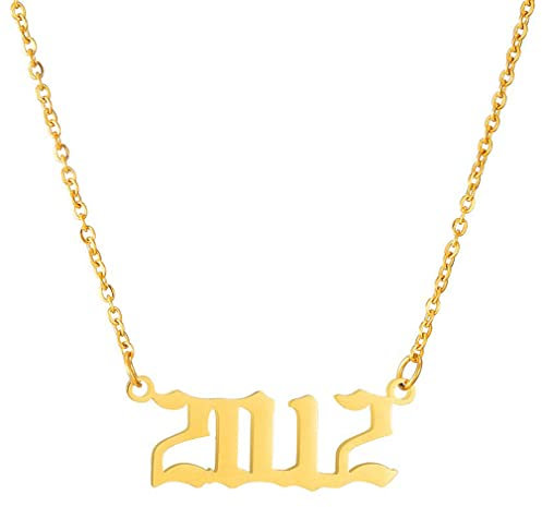 HIJONES Damen Edelstahl Geburtsjahr Halskette Mädchen Jahre Nummer Anhänger Charm Choker Kette Geschenke Gold 2012