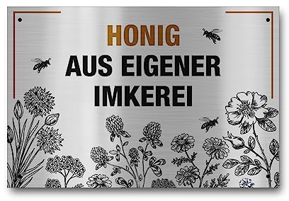 Apoidea – Honig aus eigener Imkerei Schild / Bienen Schild Werbeschild aus Aluminium gebürstet / Imkereibedarf / Bienenzubehör und Imkerzubehör / Imkerbedarf