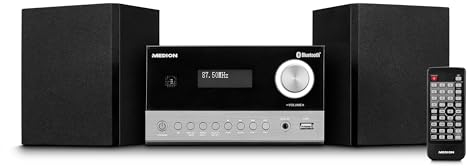 MEDION E64088 Sistema Compacto Micro Audio System (Dab+, Reproductor CD, PLL Radio FM, Bluetooth, conexión USB, Temporizador de Apagado, MP3, Pantalla LCD con indicación de 12/24 Horas)