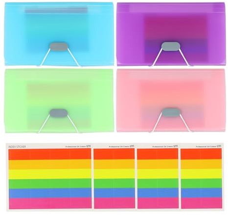 4 Pièces Dossier Extensible A6, 13 Compartiments Mini Chemises à Documents, A6 Porte-documents Organisateur Fichiers Accordéon avec Étiquettes, Trieur Extensible Petit pour Factures Chèques Cartes