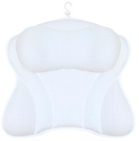 Losavia Cuscino da bagno antibatterico bianco, supporto per spalle, collo e schiena, con borsa per la biancheria, custodia portatile, ganci ad asciugatura rapida