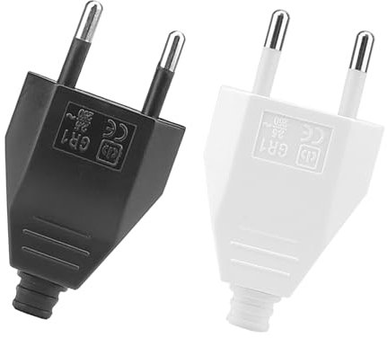 Powice Eurostecker, 2 Stück Schuko Stecker, Stecker 230 V, Eurostecker Flach, Flachstecker, Schuko Stecker Flach (250 V, 2,5 A), Stromstecker für Europa (Weiß + Schwarz)