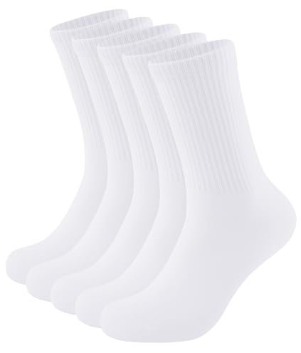 CLOSEMATE 5 Paar Tennissocken Damen Laufsocken Strümpfe Sportsocken Wadenstrümpfe Atmungsaktive Baumwollsocken Gekämmte Baumwolle Damensocken Crew Socks Weiß Größe M 39-42