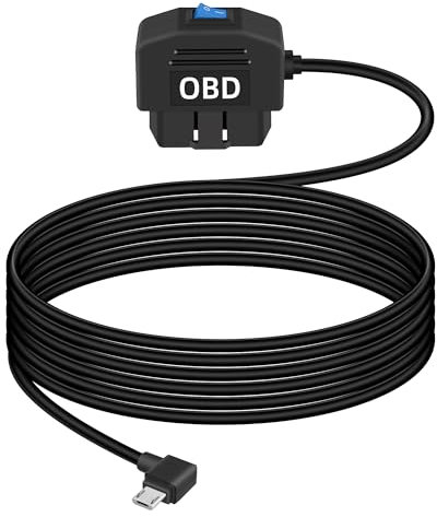 GELRHONR Cavo di alimentazione OBD ad angolo retto per telecamera da cruscotto, kit di cavi USB OBD2 per veicoli elettronici, con pulsante di commutazione (Angolo retto, USB Micro)