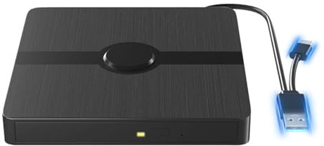 RUOVXWU Lecteur CD DVD Externe pour PC USB 3.0 Type C Portable CD/DVD -/+RW Drive Mince DVD Player Enregistreur RW/ROM Transmission Rapide pour Windows 11/10/8/7 Mac OS Linux Laptop PC Desktops