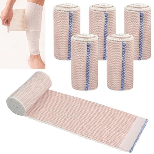Jortmrd 6 Pièces Bandage Compression Élastique Bandage Médical Respirant Lavable Réutilisable Rouleaux de Bande de Soutien Athlétique Les Entorses de La Cheville Bande Strapping Adhésif Bande de Crepe