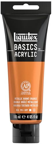 Liquitex 1046344 Basics Acrylfarbe 118ml - Metallic Gebrannte Orange – Künstler-Acrylfarbe, hochpigmentiert, lichtecht, mittlere Viskosität, seidenglänzend, deckend – Ideal für Leinwand, Holz & mehr