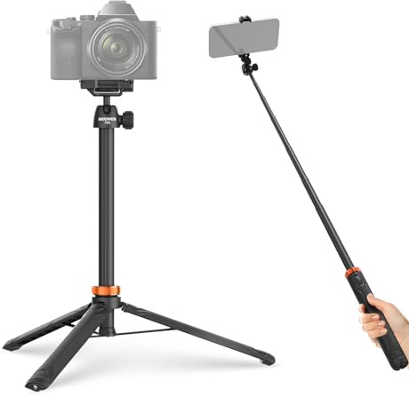 NEEWER BASICS 59Selfie Stick Tripod Compatibile con iPhone Canon Sony Fotoamera DSLR, Piccolo Treppiede da Tavolo Portatile in Metallo con Testa Sfera a 360° Supporto Telefono per Riprese Video Film