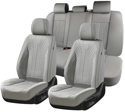 FLORICH Fundas Universales para Asientos de Coche para los Asientos Delanteros y Traseros, Fundas de Cuero Impermeables, Aptas para la Mayoría de Turismos, SUV (Juego Completo, Gris)