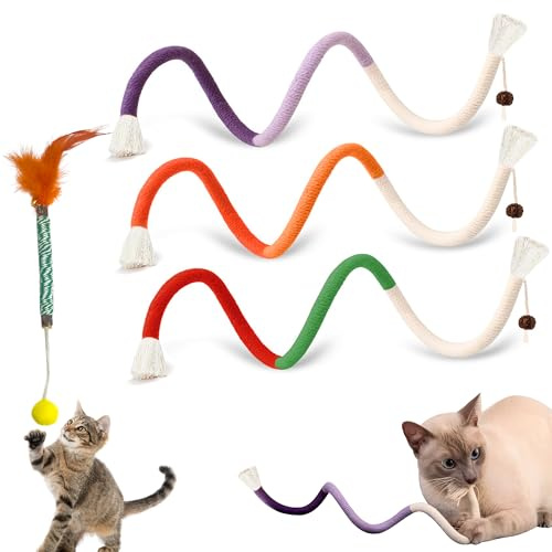 4PCS Cat Toys Set for Indoor – Chew Rope Cat Chew Sticks, Kitten Teething Toys and Interactive Cats Accessories – Great for Play, Stress Relief, and Teeth Cleaning for Kittens and Adult Cats
