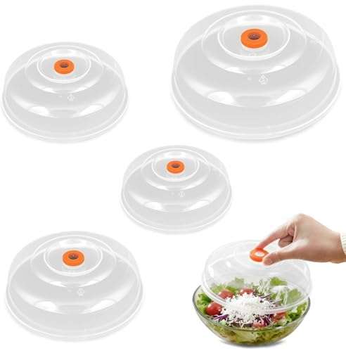 Leyrens 4 Pezzi Coperchio per microonde antischizzo, Coperchio Trasparente per Microonde con Fori per e Manico, Coprivivande, 4 Misure, Evitare Schizzi, per Riscaldare Gli Alimenti