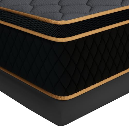 Pixafog 14 inch Queen Size Mattress in a Box,Gel Hybrid Memory Foam Individually Wrapped Pocket Springs for Motion Isolation,Pressure Relief,CertiPUR-US,Medium Firm-Black