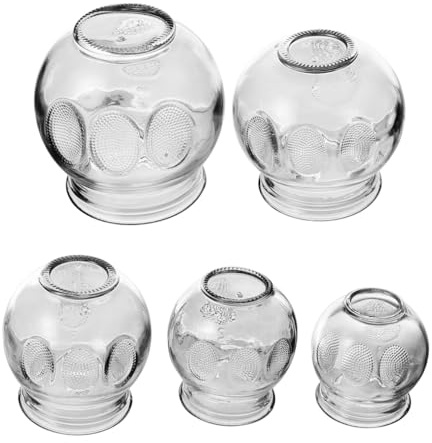 WRITWAA Lot de 5 Ventouses en Verre Épaissi Kit de Ventouses sous Vide pour Thérapie Chinoises Cupping Thérapie Musculaire Utilisation Maison et Bien-être Corporel