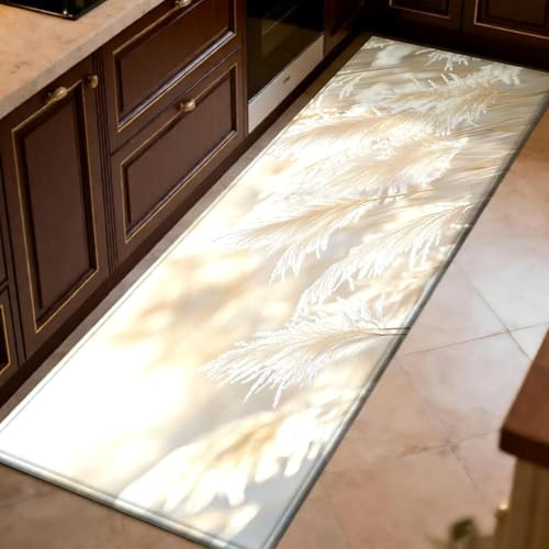 Beige chiaro Tappeto cucina antiscivolo lavabile 50 x 200 cm Luce solare canna semplice Tappeto passatoia lungo, tappeti runner e tappeto corridoio per ingresso