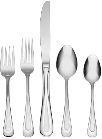 Oneida Silverware Set For 8, Satin Sand Dune 45-Piece Everyday Flatware Set with Serving Utensils, Service For 8, 18/0 Stainless Steel Silverware, Knives Spoons and Forks (Silver, 45 Piece)