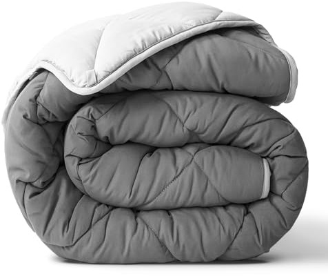 ViscoSoft Microfiber All Seasons Down Alternative Quilted Comforter - Cooling Breathable Premium Soft Reversible Microfiber Duvet Blanket, Light Gray/Dark Gray, King/California King