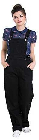 Hell Bunny Elly May Denim Jeans Landgirl 40s 50s Retro Rockabilly Dungarees - Black (L)