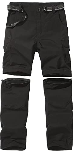 FLYGAGA Kinder Outdoorhose Wanderhose Zip Off Hose abnehmbare hosebeine Shorts Trekkinghose Unisex Jugend Mädchen Sommer mit Gürtel Schnelltrocknend Atmungsaktiv,Schwarz,L