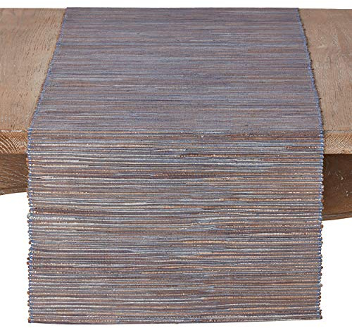 SARO LIFESTYLE 217.BG1490B Melaya Collection Shimmering Woven Nubby Water Hyacinth Table Runner, 14 x 90, Blue-Grey