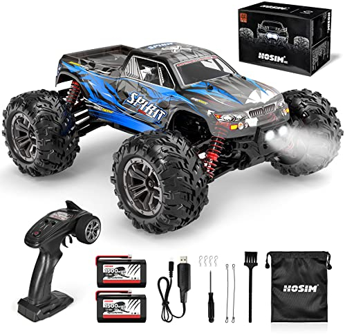 Hosim Ferngesteuertes Auto, 1:16 Maßstab RC Offroad LKW mit 40km/h, 4WD Spielzeug Crawler mit Lampen für Kinder Und Erwachsene (9135, Blau)