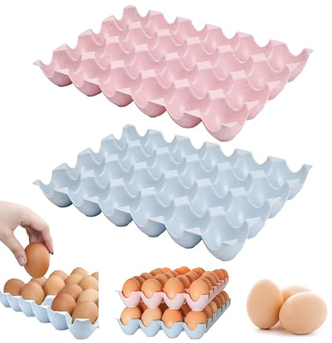 Jicyor 2 bandejas apilables de plástico para huevos, 24 rejillas, azul y rosa