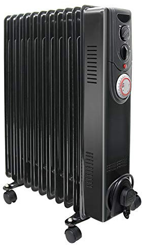WarmeHaus Oil Filled Radiator 11 Fin - 2500W Portable Electric Heater with Timer- 3 Heat Settings - Safety Cut-Off - Adjustable Temperature Thermostat - Black