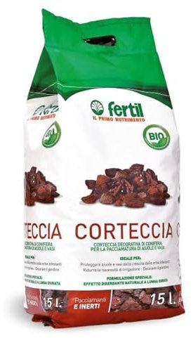 Fertil Corteccia Rossa di Pino Marittimo Decorativa Biologica per Pacciamatura Confezione 15L, 6,5kg