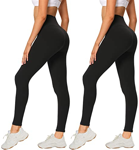 AMIYOYO 2er Pack Leggings für Damen High Waist Leggins Blickdicht Elastische Bauchweg Hosen Weiche Sporthose für Yoga Fitness Outdoor Freizeit