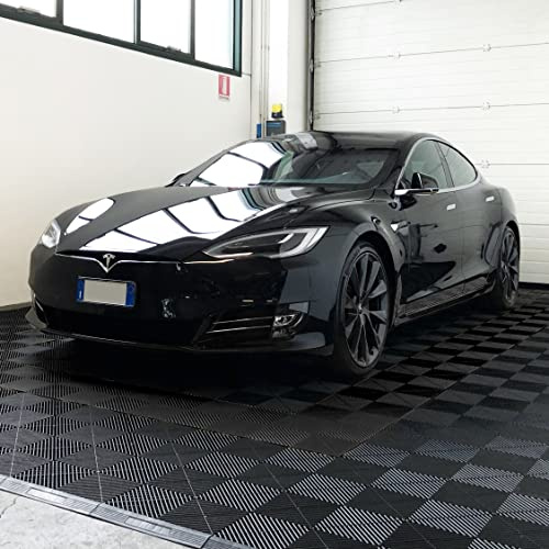 SOGI PAV-03-NE Kit piastrelle in PP per pavimento officina, garage - 40x40 cm - 1 mq - 10 mq - 50 mq - 100 mq - colore nero (1 mq = 6 piastrelle)