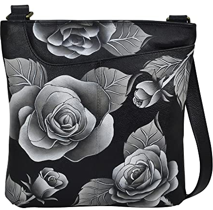 Anna by Anuschka Damen Medium Crossbody Mittelgroße Umhängetasche, Romantic Rose Black