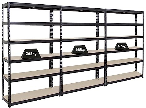 PROREGAL Mega Deal 3X Étagère Charge Lourde Giant Tiger | HxLxP 200x120x40cm | 265 kg par Niveau | Noir | 6 Niveaux | Étagère Robuste de Garage, Atelier, Cave, sous-Sol, Stockage, Rangement