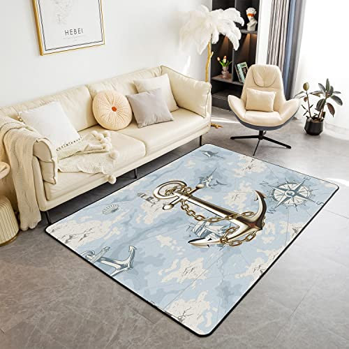 Loussiesd Anker Dekor Wohnzimmerteppich 100x150cm Nautische Thematische Wohnzimmer Teppiche Zimmer Dekorative Ozean Dekorative Teppich Meer Abenteuer Indoor Bodenmatte Akzent Teppich