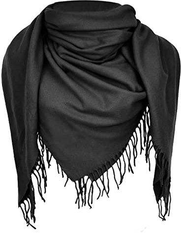 Glamexx24 Bufanda para mujer, XXL, bufanda de invierno, bufanda muy cálida, bufanda con flecos, bufanda unisex para otoño, Negro , Talla única