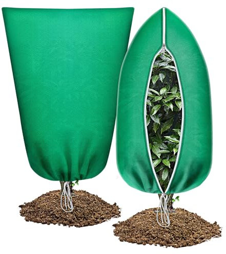 Abimars Garden Fleece Bags for Plants, 2 Pack 60 x 80cm 80gsm Green Horticultural Fleece for Plants, Plant Fleece Frost Protection Jackets, Non-Woven Fabric Plant Fleece Frost Protection Bags
