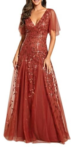 Ever-Pretty Women's V Neck Short Sleeve Elegant Floor Length A Line Long Tulle Evening Dresses 00736