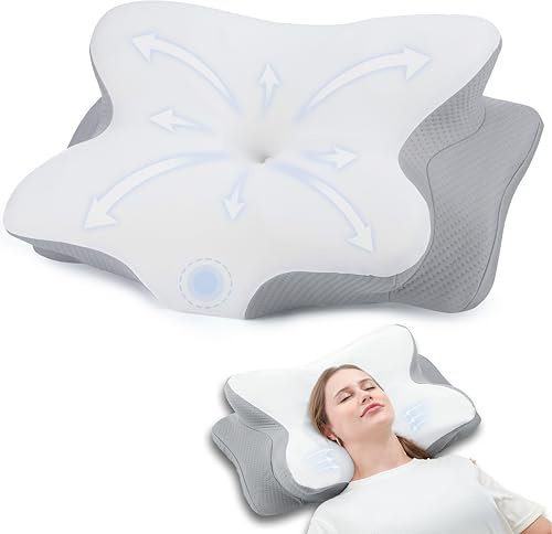 RUMMY Cervical Memory Foam Ergonomic Neck Pillow Removable Washable pillowcase, for Orthopedic Sleeping Neck Pain and Stomach Sleepers(Grey,62x35x13cm)