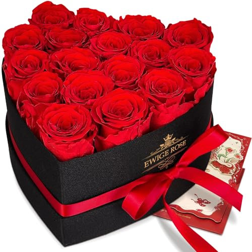 QHHENTOO 17 Infinity Rosen, Ewige Rot Rose Geschenke für Frauen, Konservierte Rose in Herzbox für Frauen Mutter zum Geburtstag Jahrestag Valentinstag Muttertag Weihnachten Hochzeitstag Rosenbox