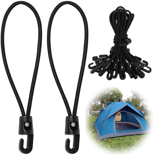 20 Pz Corda Elastica con Gancio, 15 cm Corde Elastiche con Gancio, Tenditori in Gomma per Teloni con Ganci, Tenditore in Gomma per Tende da Campeggio Telone Telo Piscina Fissaggio, Nero