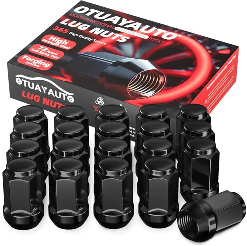 OTUAYAUTO M12x1.5 Lug Nuts - 20PCS Black 12mmx1.5 Closed End Bulge Acorn Lug Nut Set, 12x1.5 Wheel Lug Nuts, Cone Seat, 19mm Hex, Replacement for Chevy Ford Honda Acura Aftermarket Wheels