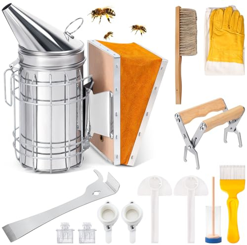Ahumador de abejas de acero inoxidable, juego de accesorios de apicultor, tenedor de descubrimiento, alicates de herramientas de apicultor, equipo de raspador de apicultura, ahumador para abejas (A02)