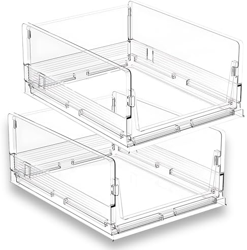 24.5L | H18.1cm | 2 Pack Clear Stackable Storage Drawers – Acrylic Plastic Organiser Unit for Wardrobe, Cupboard & Bathroom | Transparent Drawer Storage for Clothes & Under-Sink Organisation